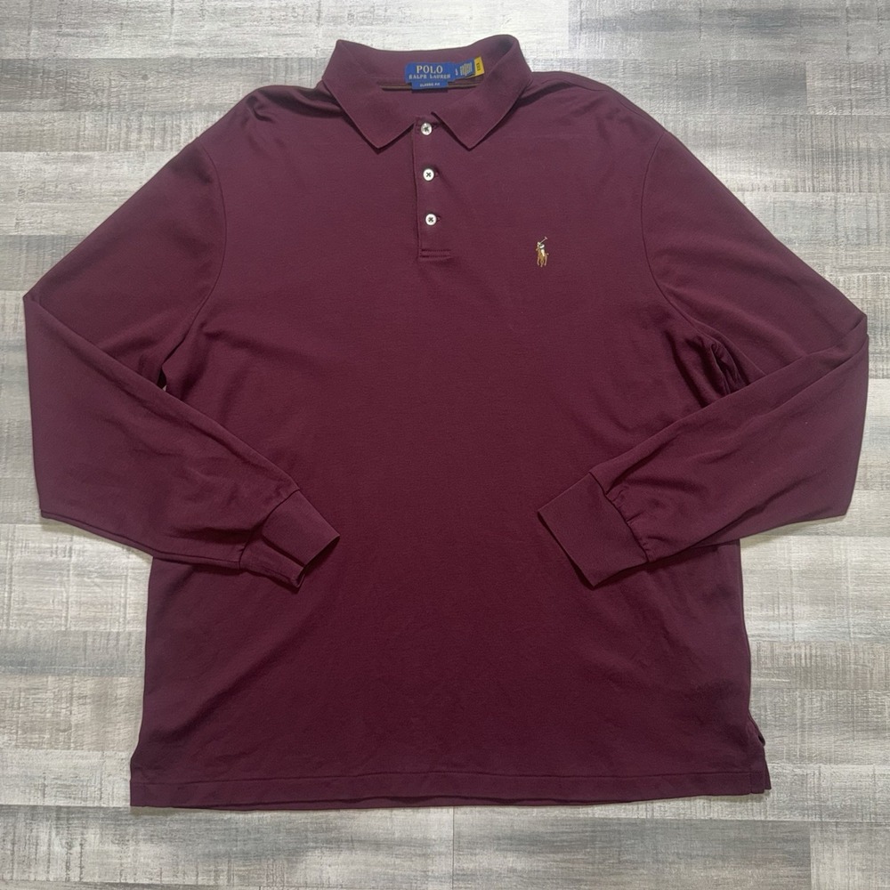 Polo by Ralph Lauren Polo Shirt Men's Size Large Burgundy Fresh Pony Long Sleeve